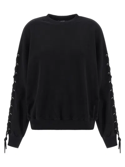 Rotate Birger Christensen Crew Neck Lace-up Detail Sweatshirt In Black