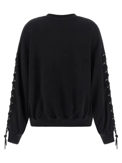 Rotate Birger Christensen Crew Neck Lace-up Detail Sweatshirt In Black