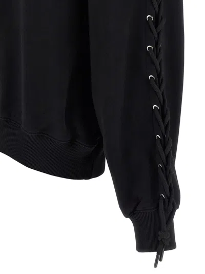 Rotate Birger Christensen Crew Neck Lace-up Detail Sweatshirt In Black