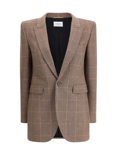 Saint Laurent Prince Of Wales Wool Jacket In Animal Print