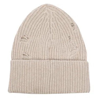 Mm6 Maison Margiela Mm6 By Maison Margiela Ribbed Beanie Hat With Distinctive Logo Patch In Sand