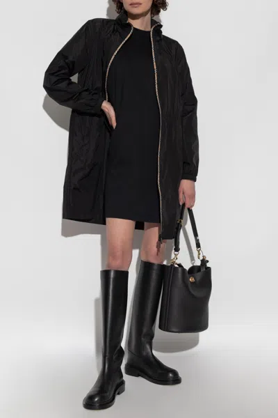 Burberry Vintage Check Trim Parka Coat In Black