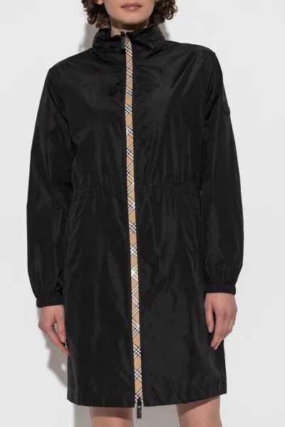 Burberry Vintage Check Trim Parka Coat In Black