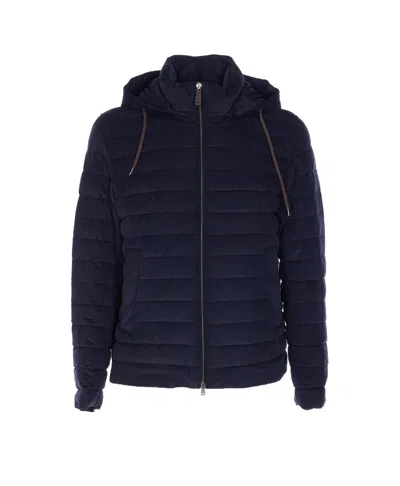 Herno Men Hooded Short Down Jacket In Blue