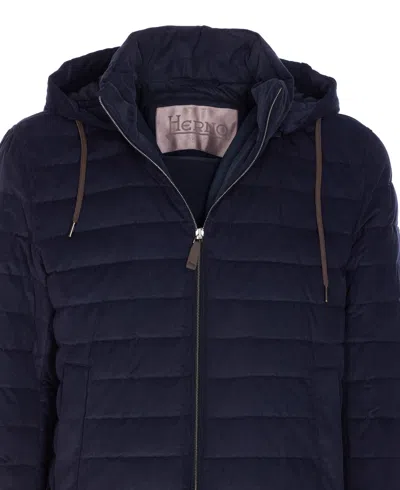 Herno Men Hooded Short Down Jacket In Blue