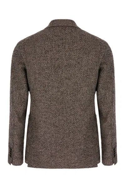 Tagliatore Embroidered Wool Blend Blazer In Brown