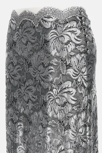 Rabanne Scalloped Metallic Stretch-lace Midi Skirt In Black