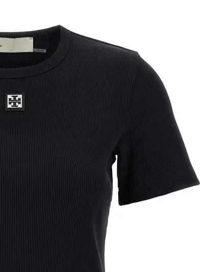 Tory Burch Ribbed Cotton T-shirt In Black