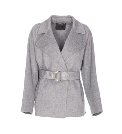 Liu •jo Belted Double-breasted Coat In Gray