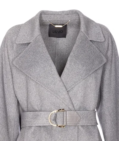 Liu •jo Belted Double-breasted Coat In Gray