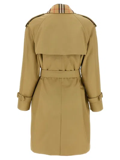 Burberry Castleford Check Collar Water Resistant Gabardine Trench Coat In Green