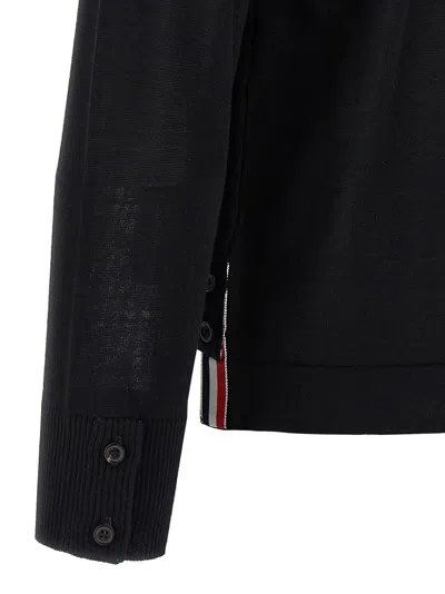 Thom Browne Wool Shirt With Long Sleeves And Striped Detail In Black
