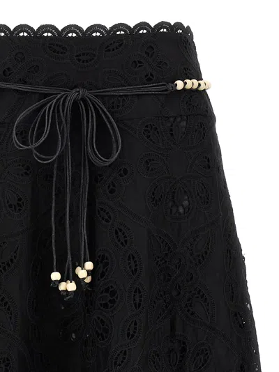Zimmermann Flared Midi Skirt With Embroidered Openwork Design In Black