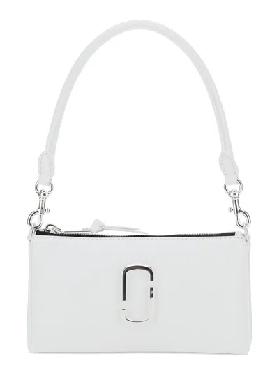 Marc Jacobs The Pochette White Shoulder Bag With Removable Top Handle And Front Plaque In Leather Woman In White