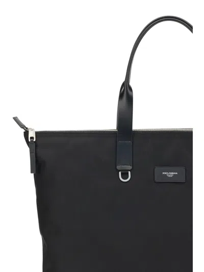 Dolce & Gabbana Zippered Tote Bag With Leather Handles In Black