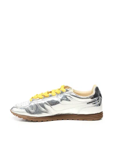 Autry Front Lace Sneakers In Bright Yellow And Shiny Silver In Gray