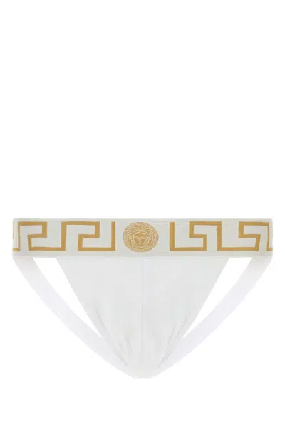 Versace White Stretch Cotton Brief In White