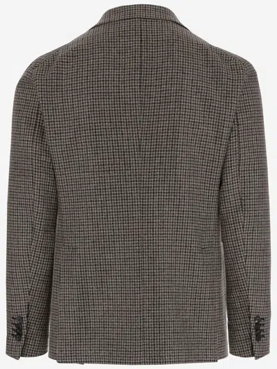 Tagliatore Classic Houndstooth Wool Blazer With Notched Lapels And Button Closure In Gray