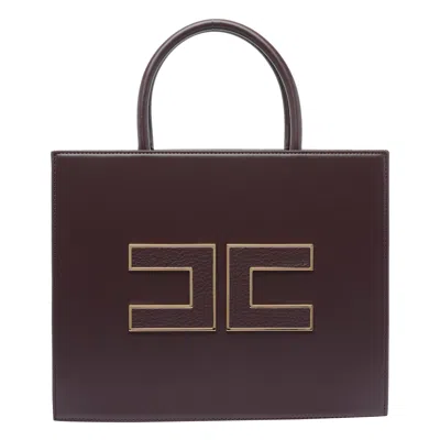 Elisabetta Franchi Structured Tote Bag With Dual Handles And Gold-tone Logo In Purple