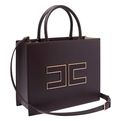Elisabetta Franchi Structured Tote Bag With Dual Handles And Gold-tone Logo In Purple