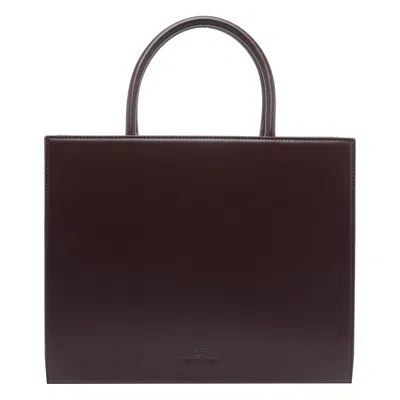 Elisabetta Franchi Structured Tote Bag With Dual Handles And Gold-tone Logo In Purple