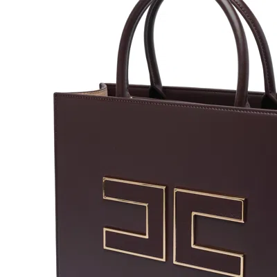 Elisabetta Franchi Structured Tote Bag With Dual Handles And Gold-tone Logo In Purple