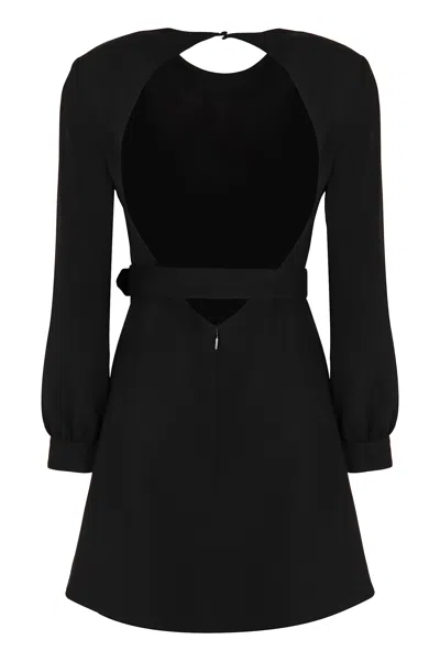 Saint Laurent Wool-cotton Belted A-line Mini Dress In Black