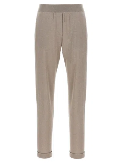 Brunello Cucinelli Shimmering Joggers With Elastic Waistband And Cuffed Hem In Brown