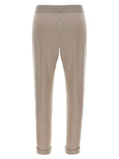 Brunello Cucinelli Shimmering Joggers With Elastic Waistband And Cuffed Hem In Brown