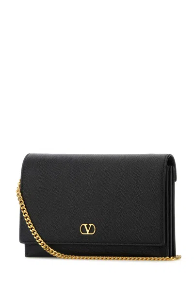 Valentino Rectangular Leather Clutch With Textured Vlogo Signature In Black