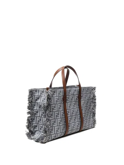 Fendi Summer Tote Ff Jacquard Fabric Shoulder Bag With Fringes