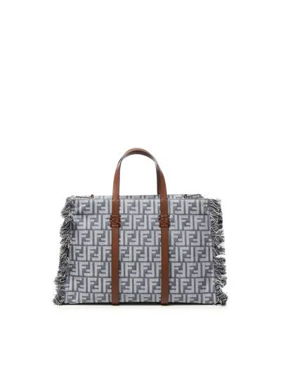 Fendi Summer Tote Ff Jacquard Fabric Shoulder Bag With Fringes