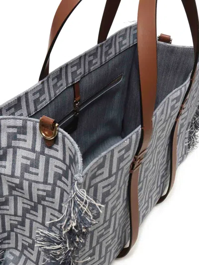 Fendi Summer Tote Ff Jacquard Fabric Shoulder Bag With Fringes
