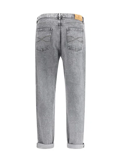 Brunello Cucinelli Straight Leg Jeans With Faded Effect And Five-pocket Design In Gray