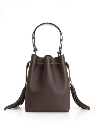 Valentino Borsa A Secchiello Vlogo Signature In Pelle Cioccolato  Donna In Brown