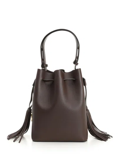 Valentino Borsa A Secchiello Vlogo Signature In Pelle Cioccolato  Donna In Brown