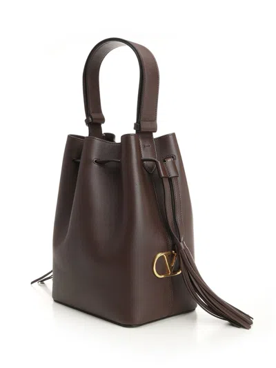 Valentino Borsa A Secchiello Vlogo Signature In Pelle Cioccolato  Donna In Brown