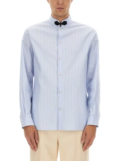 Valentino Cotton Oxford Shirt With Toggle In Blue