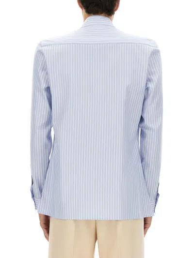 Valentino Cotton Oxford Shirt With Toggle In Blue