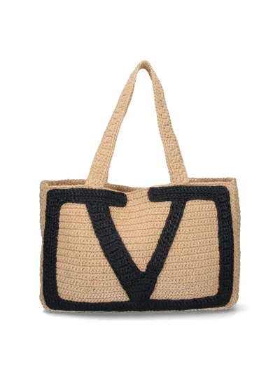 Valentino Borsa Shopping Viva Superstar Grande In Rafia Donna In Sand