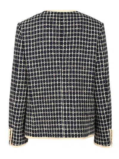 Valentino Boucle Wool Blend Jacket With Contrast Trim In Blue