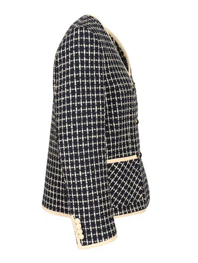 Valentino Boucle Wool Blend Jacket With Contrast Trim In Blue