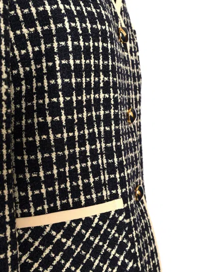 Valentino Boucle Wool Blend Jacket With Contrast Trim In Blue