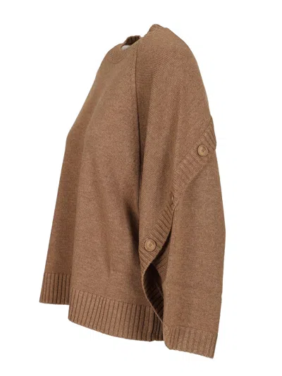 Max Mara Knitwear With Button Detail And Raglan Sleeves In Brown