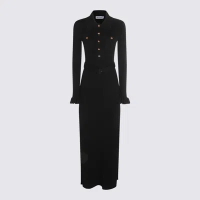 Self-portrait Long Black Ribbed Knit Dress In Blue