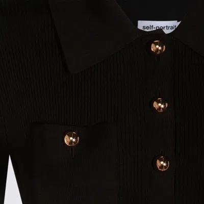 Self-portrait Long Black Ribbed Knit Dress In Blue