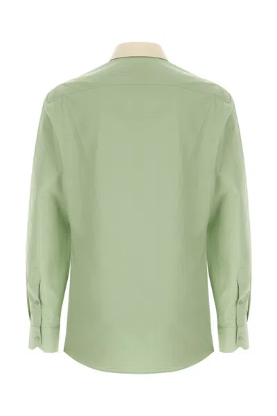 Fendi Contrast-collar Logo-embroidered Shirt In Green