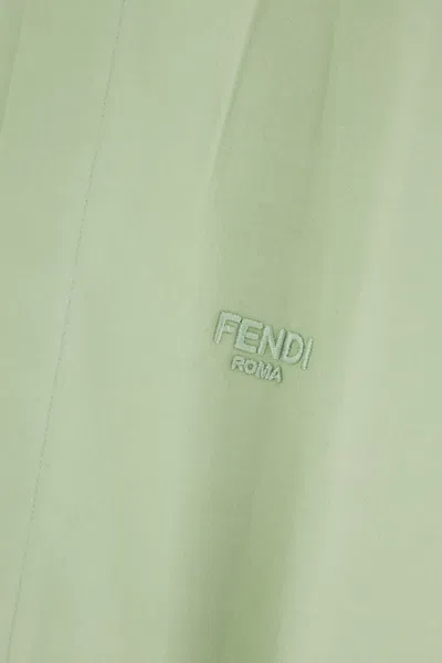 Fendi Contrast-collar Logo-embroidered Shirt In Green