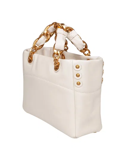 Balmain Small Crinkled Leather Tote Bag With Eyelet Embellishments In Metallic