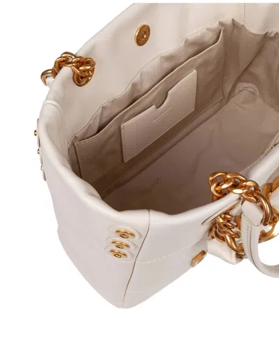 Balmain Small Crinkled Leather Tote Bag With Eyelet Embellishments In Metallic